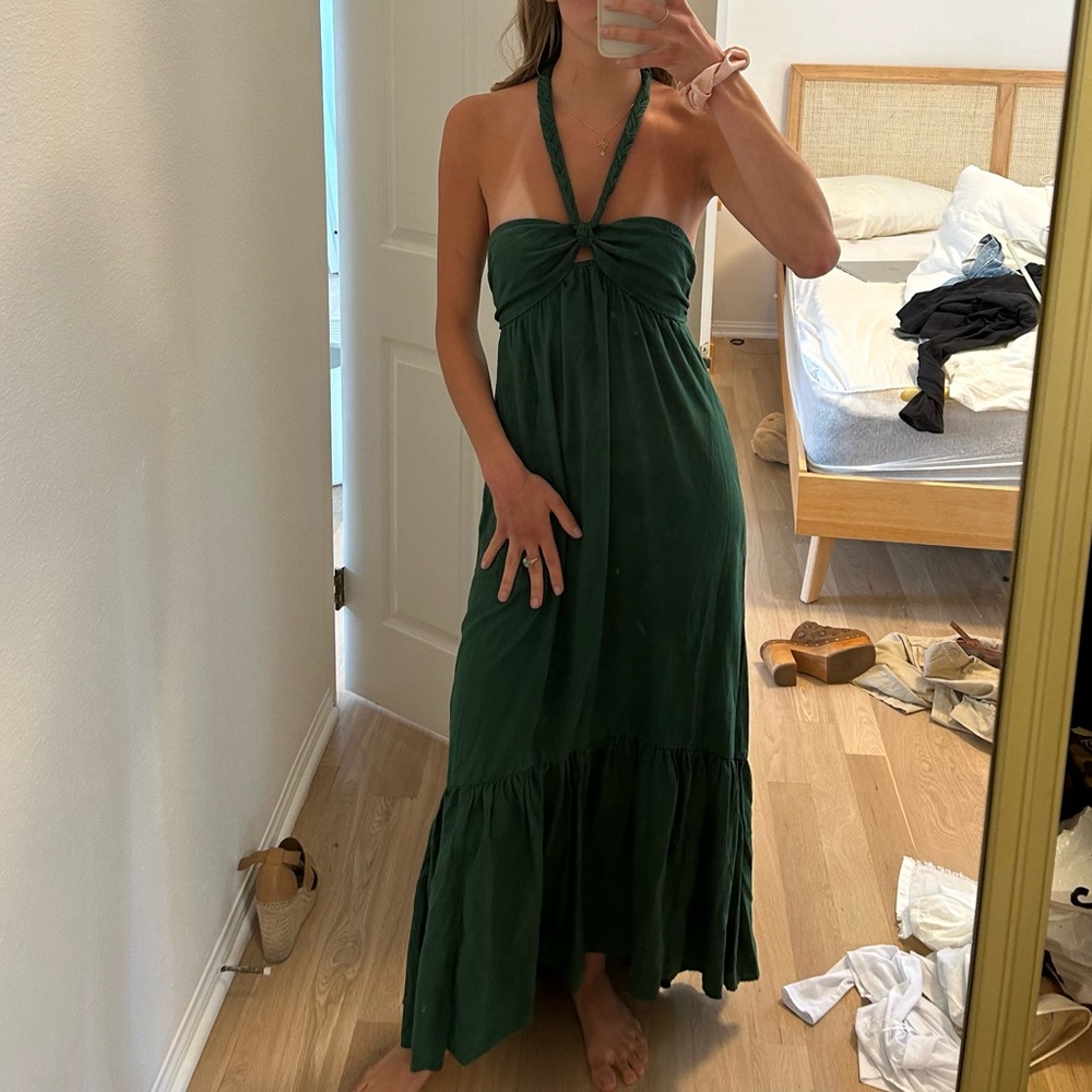 Dark Green Rope Tie Maxi Dress